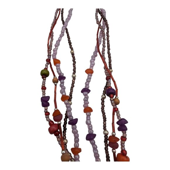 Boho Colorful Beaded Necklace & Earrings Set With Abstract Pendant Demi Parure - Picture 5 of 6